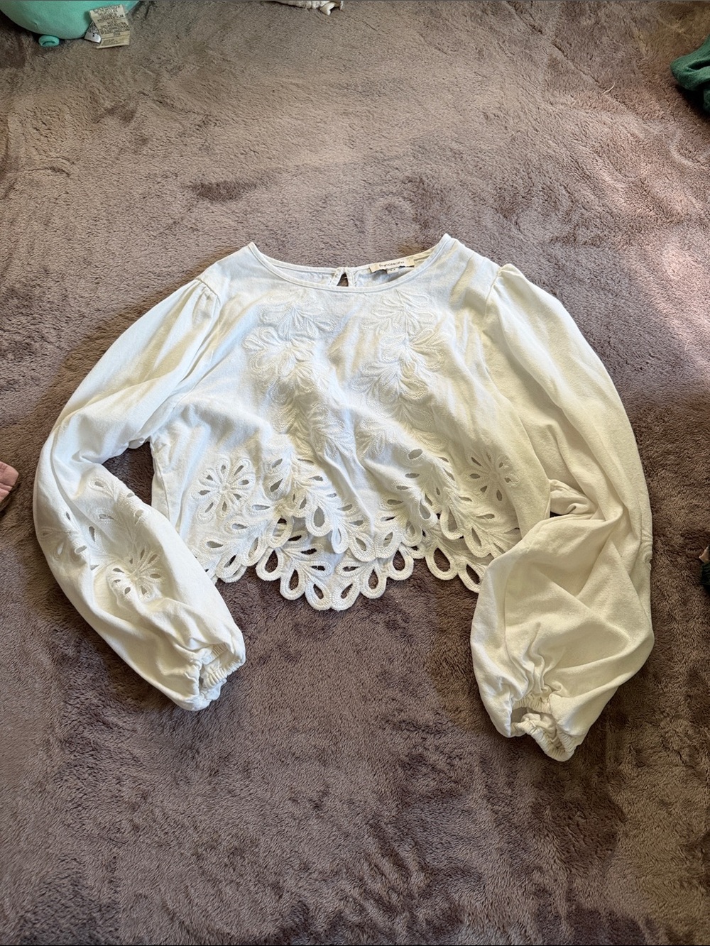 Francesca's Collections White Eyelet Scalloped Crop Top